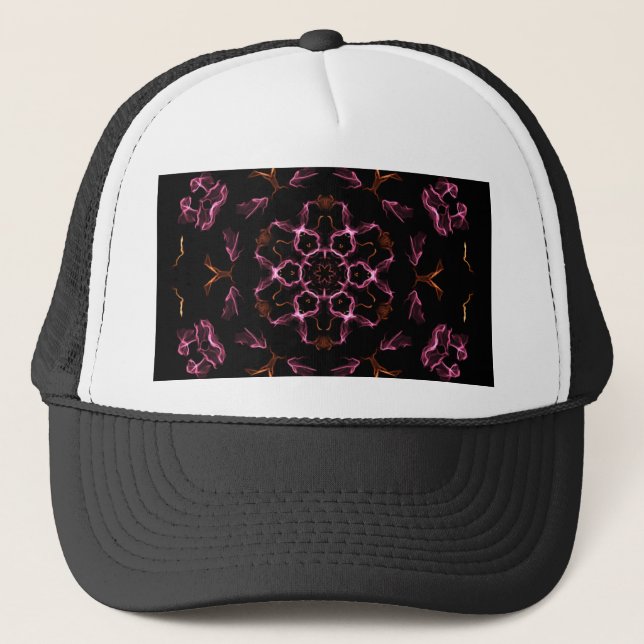Boné Mandala rosa e laranja no fundo preto (Frente)