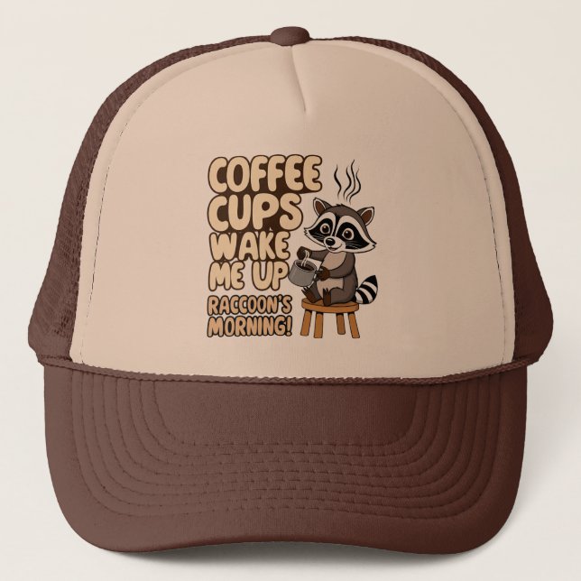 Boné Manhã engraçada com Raccoon com café (Frente)