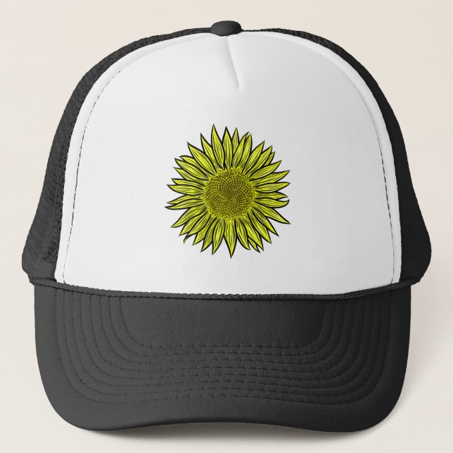 Boné Mão De Girassol Amarelo Amarelo Floral Desenhada (Frente)