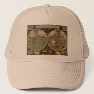 Boné Mapa do mundo 1595 do vintage por Jodocus Hondius
