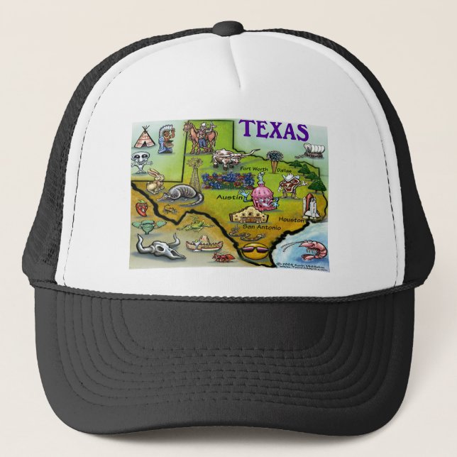 Boné Mapa dos desenhos animados de TEXAS (Frente)