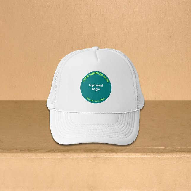 Boné Marca empresarial Teal Green Round no Hat do Camin (Teal green round business brand on trucker hat)