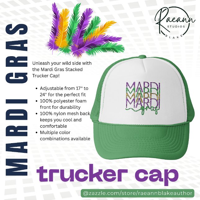 Boné Mardi Gras Stacked Trucker Cap (Criador carregado)
