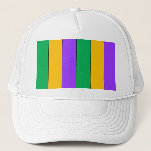 Boné Mardi Gras Stripes Pattern Green Yellow Purple (Frente)
