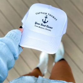Boné Marinho Náutico Azul Nome Personalizado do Capitão
