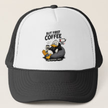 MAS PRIMEIRO CAFÉ Chapéu de Caminhoneiro Humor Caf