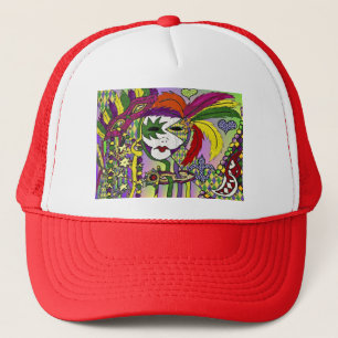 Boné Máscara de Pena Mardi Gras Psicodélica