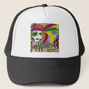 Boné Máscara de Pena Mardi Gras Psicodélica