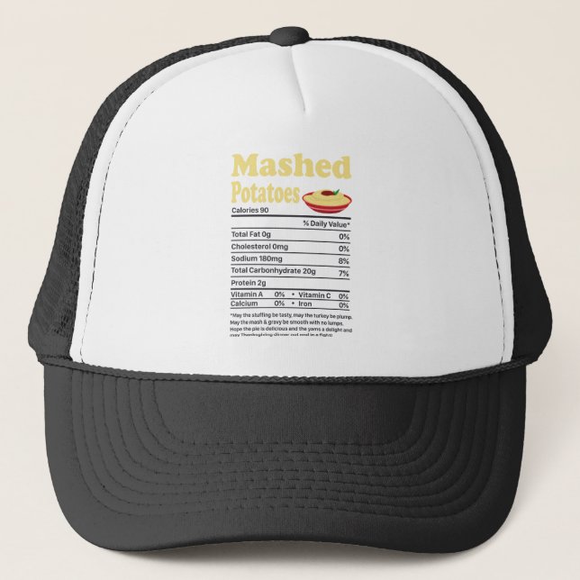 Boné Mashed Potatoes Nutrition Facts Funny Thanksgiving (Frente)