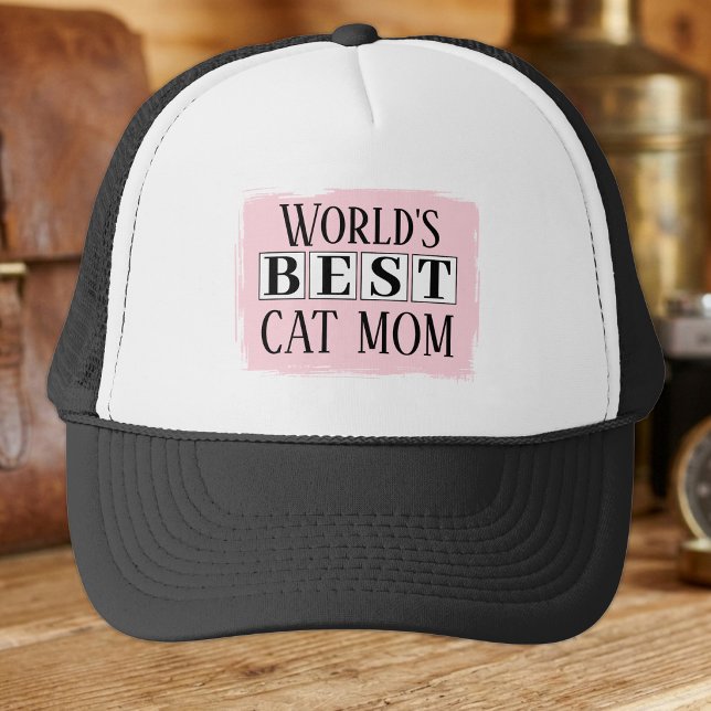 Boné Melhor mãe de gato preta rosa (Criador carregado)