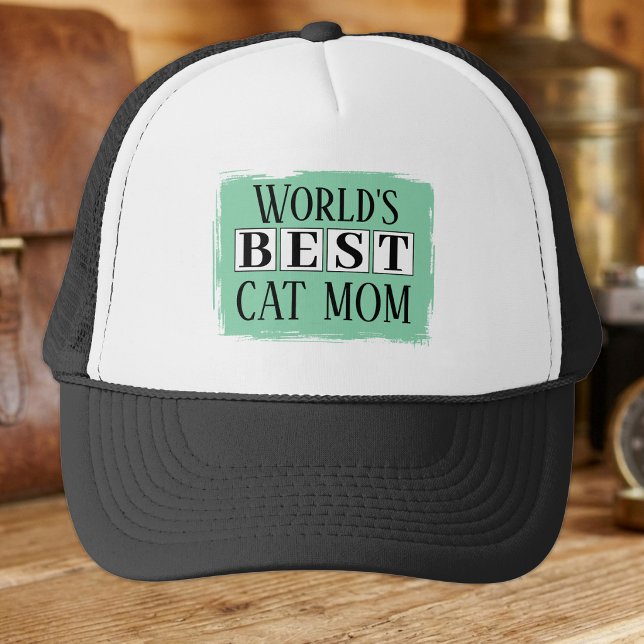 Boné Melhor mãe de gato preta verde (Criador carregado)