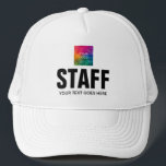 Boné Membro Personalizado da Tripulação do Funcionarios<br><div class="desc">Modelo Elegante Personalizável Moderno Cria Seu Próprio Logotipo De Imagem De Upload Foto Foto White Trucker Security Hat For Men & Women.</div>