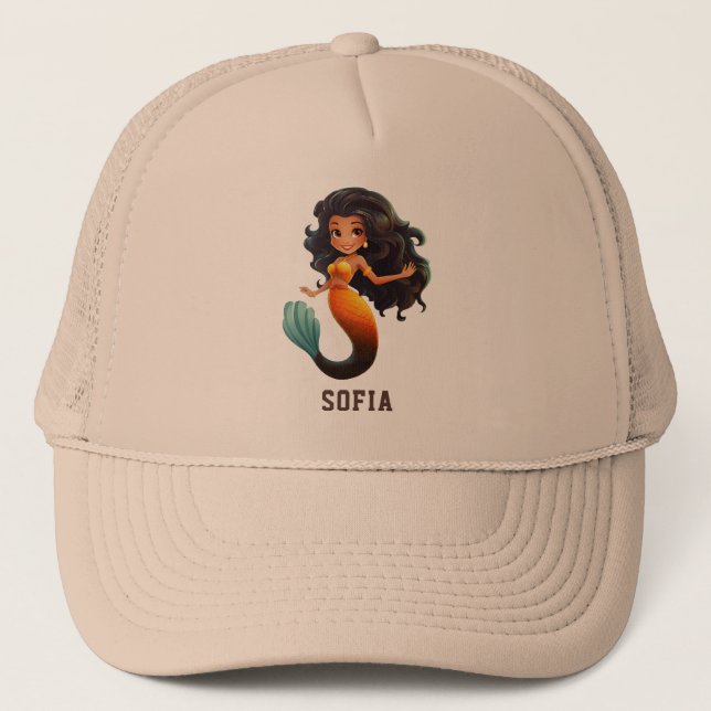 Boné Menina de Sereia Africana - Nome Personalizado Afr (Frente)