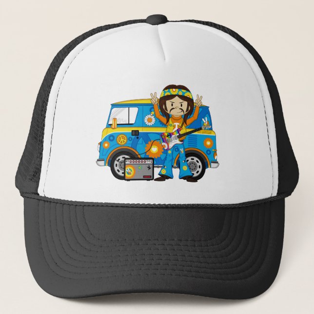 Boné Menino do Hippie com guitarra e campista Van (Frente)