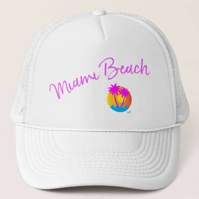 Boné Miami Beach, Flórida Palm Legal Tipografia Rosa (Frente)