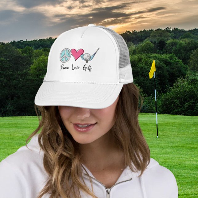 Boné Moderna Chic Mãe Paz Amava Golfe Mulher (Modern Chic Mom Peace Love Golf Woman Golfer Trucker Hat)