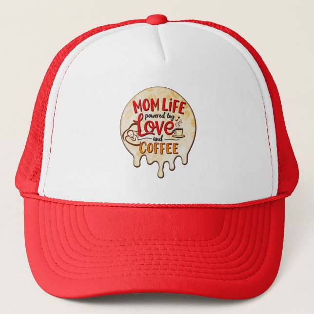 Boné Mom Life Powered by Love and Coffee – Fun Design (Frente)