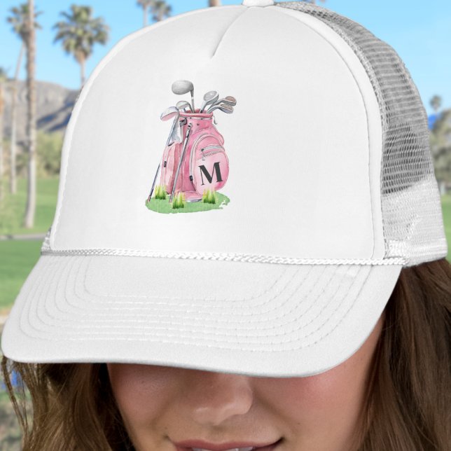 Boné Monograma Inicial de Golfe Rosa Corado (Blush Pink Golf Initial Monogram Trucker Hat)