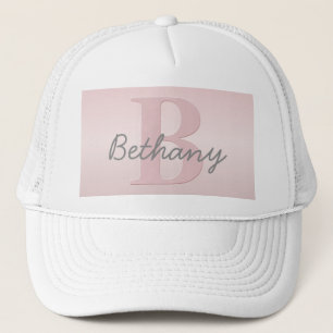 Boné Monograma & Nome Personalizado Rosa Fofo e Script