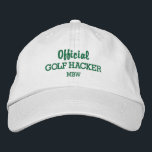 Boné Monograma personalizado de hacker de golfe engraça<br><div class="desc">Golfe em estilo com este engraçado chapéu bordado com as palavras "Hacker Oficial de Golfe" e seu monograma ou texto personalizado abaixo. Altere facilmente o texto e essa cor. Quer você esteja dando isso a um hacker ou vestindo você mesmo, você vai ter certeza de que vai rir muito do...</div>