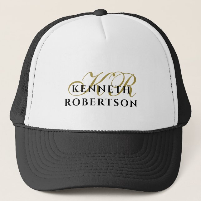 Boné Monograma Personalizado Dourado Preto Minimalista  (Frente)