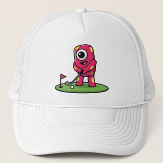 Boné Monstro Rosa de Um Olho Fofo Jogando Golfe Cartoon