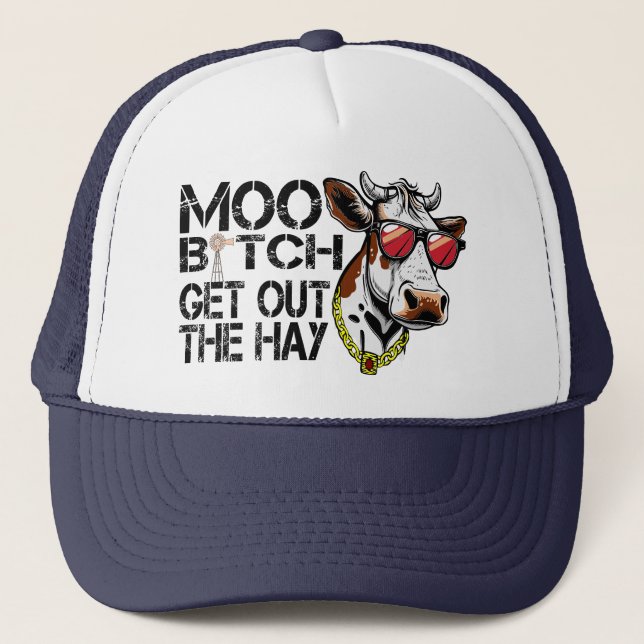 Boné Moo saia do feno Engraçado com óculos Suados (Frente)