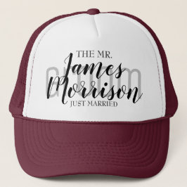 Boné Mr. Newlywed Maroon Elegant Wedding Baseball Hat