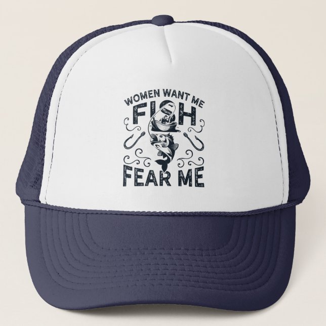 Boné Mulheres Me Querem Peixes Me Temem Piadas de Pesca (Frente)