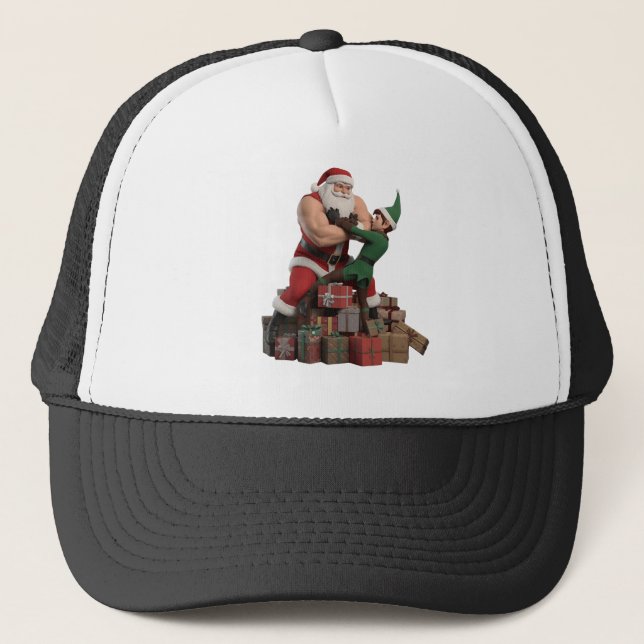 Boné Muscular Santa Arm-Wrestling an Elf – Funny Hat (Frente)