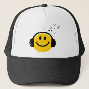 Boné Música Adorando um rosto feliz com Fones de ouvid