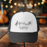 Boné Música Personalizada de Banda de Notas Musicais ou<br><div class="desc">Um professor de música legal e personalizado que apresenta um funcionarios musical com notas. Encomenda este presente personalizado de boné para um músico,  compositor,  banda ou regente de orquestra,  ou diretor de coro,  e personalize com um nome ou outro texto.</div>