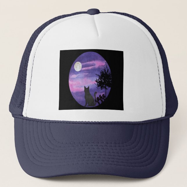 Boné  Mystical Cat Under Full Moon – Dreamy Purple Nigh (Frente)