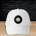 Boné Na moda Retro Vinil Record Bachelor Party<br><div class="desc">Celebre o noivo com este chapéu de caminhoneiro na moda! Apresentando um design de registro retrô-branco e preto de vinilo, este chapéu é perfeito para uma despedida de solteiro com estilo eterno. Personalize-o com o nome do noivo e a data especial para torná-lo um guardião inesquecível. O caminhoneiro clássico é...</div>