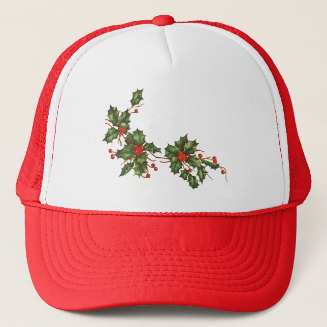 Boné Natal Antigo, Planta de Azevinho com Bagas Vermelh (Frente)