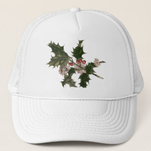 Boné Natal Antigo, Planta de Azevinho Verde com Frutas