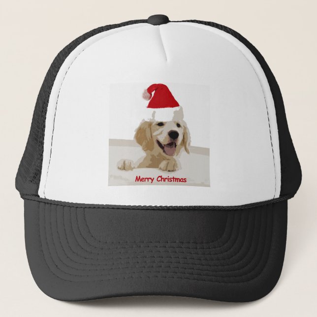 Boné Natal para o ouro do Retriever com Santa Hat (Frente)