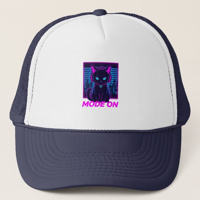 Boné Neon Cat Mode ON - Cyberpunk Gamer Hoodie & T - (Frente)