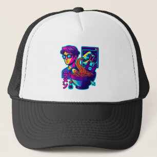 Boné Neon Cyber Ramen - Vaporwave - Arte Estética Retro