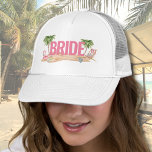 Boné Noiva de Festa de solteira de praia rosa-branca<br><div class="desc">Bachelorette Beach Bride Rosa Bonita Para Ser O Chapéu Do Caminhão. Um tema legal de praia aquarela com tons cor-de-rosa e cor-de-rosa, colocando a vibração para uma fuga de praia com a noiva e seus besties. De viagens à Flórida, Califórnia, ou até mesmo algo mais internacional como México, Havaí ou...</div>