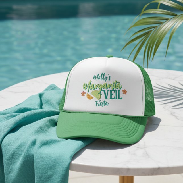 Boné Noiva Tropical Margarita Véu (Margarita Veil Bachelorette Party Illustrated Trucker Hat)