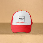 Boné Nome comercial e logotipo Red e White Trucker Hat<br><div class="desc">Trucker que você pode personalizar para colocar seu nome de negócios. Você pode dar a ele um item ou um presente para seus clientes. Você também pode incluí-lo em seus materiais de marketing para anunciar sua empresa ou em seus produtos de promocional para promover seu nome de marca. Chapéu de...</div>