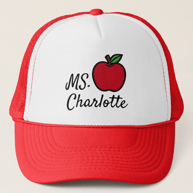 Boné Nome de Professor Personalizado Maçã Vermelha Quar (Frente)