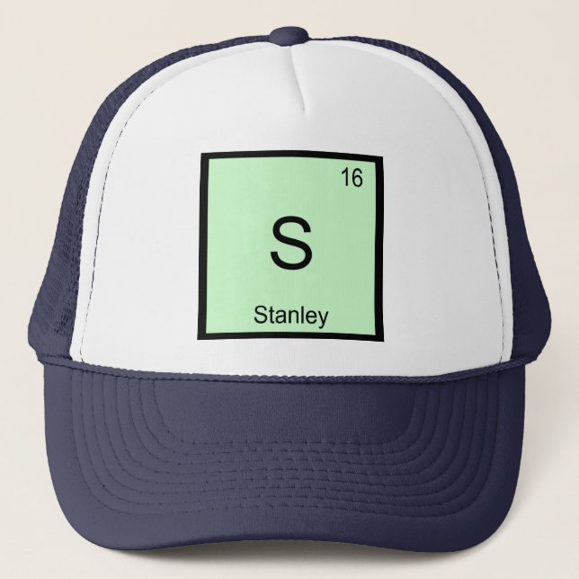 Boné Nome de Stanley Elemento Químico Tabela Periódica (Frente)
