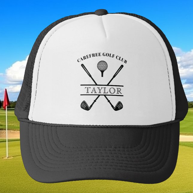 Boné Nome do clube de golfe personalizado preto branco (Criador carregado)