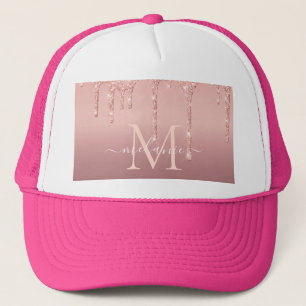 Boné Nome do Monograma Rosa de Texto Blush Glitter Hat