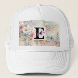 Boné Nome monograma em aquarela Flores em pastos