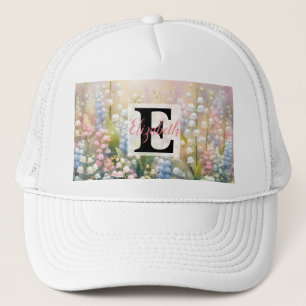 Boné Nome monograma em aquarela Flores em pastos
