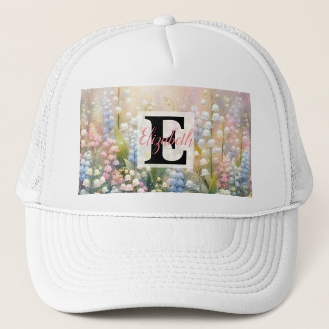 Boné Nome monograma em aquarela Flores em pastos (Frente)