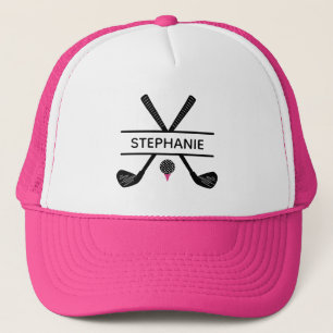 Boné Nome Personalizado Golfe Rosa Branco Preto